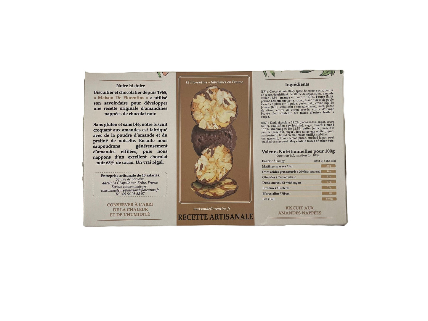 Epicerie | Florentin - biscuits aux Amandes Croquantes Nappées de Chocolat Noir