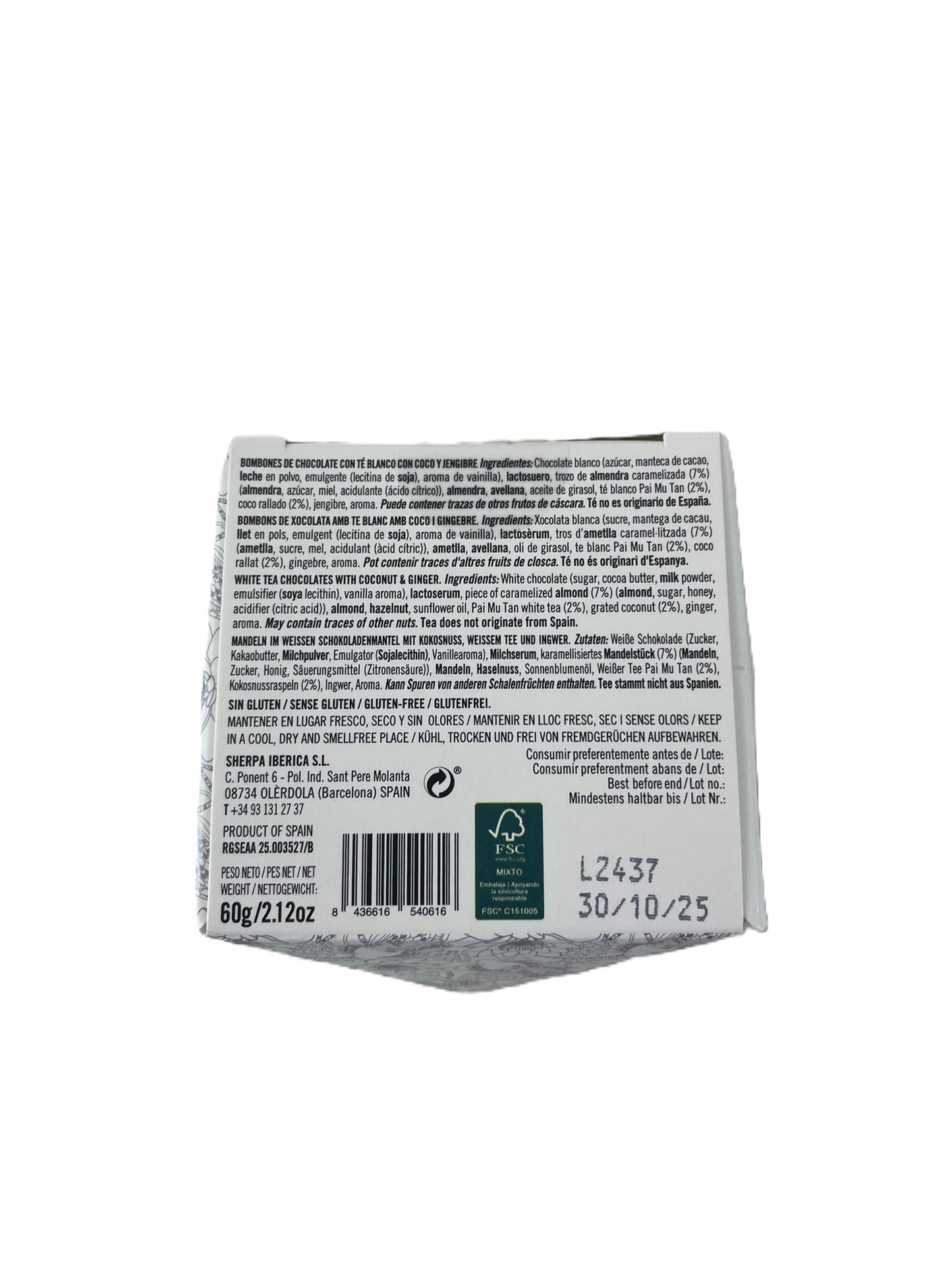 Epicerie & thé | Prailne Chocolat blanc, thé Baimudan, Coco, Gingembre